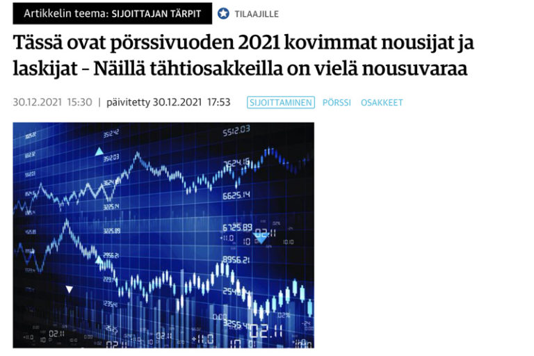 03.01.2022 Kauppalehti: Incap as one of the most profitable share in 2021