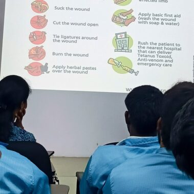 First Aid Training at Incap India 2024 - snake bites do's and don'ts